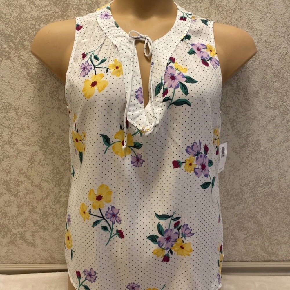 Old Navy Sleeveless Floral Blouse - White with Yellow and Purple